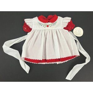 Vintage Carousel Girl's 12 months Dress Red Velvet White Embroidered Pinafore